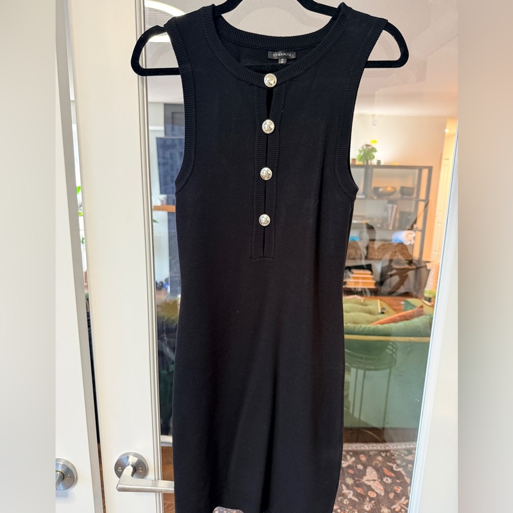 Dynamite Black Mini Dress with Button Detail, thick sweater material. Never worn